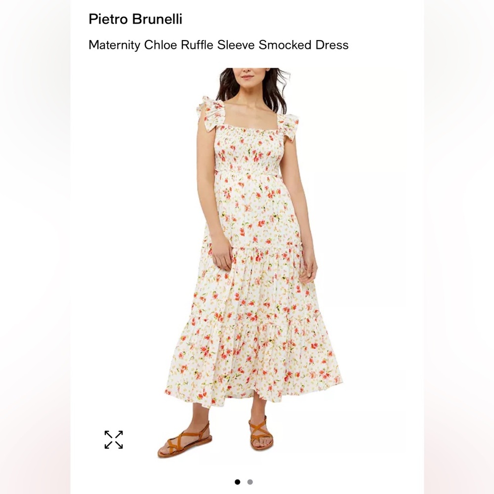Maternity Floral Print Maxi Dress with Smocking and Ruffle Sleeve
